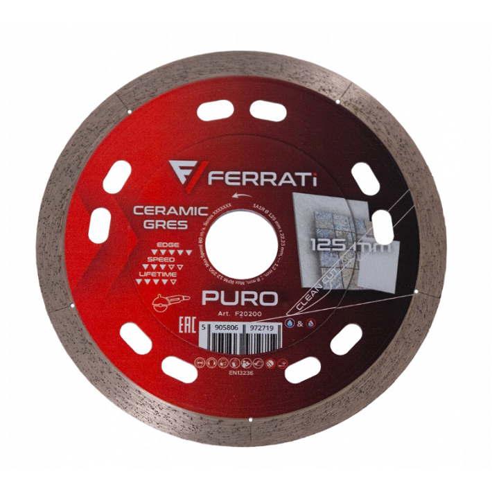 Tarcza diamentowa do gresu i ceramiki PURO 125mm Idealne Cięcie FERRATi