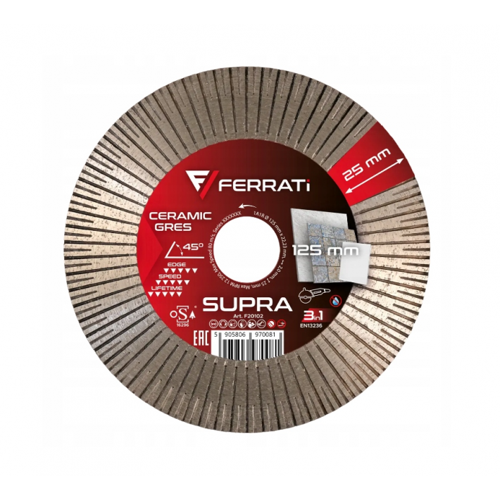 Tarcza diamentowa do cięcia gresu ceramiki płytek FERRATi SUPRA 125 mm