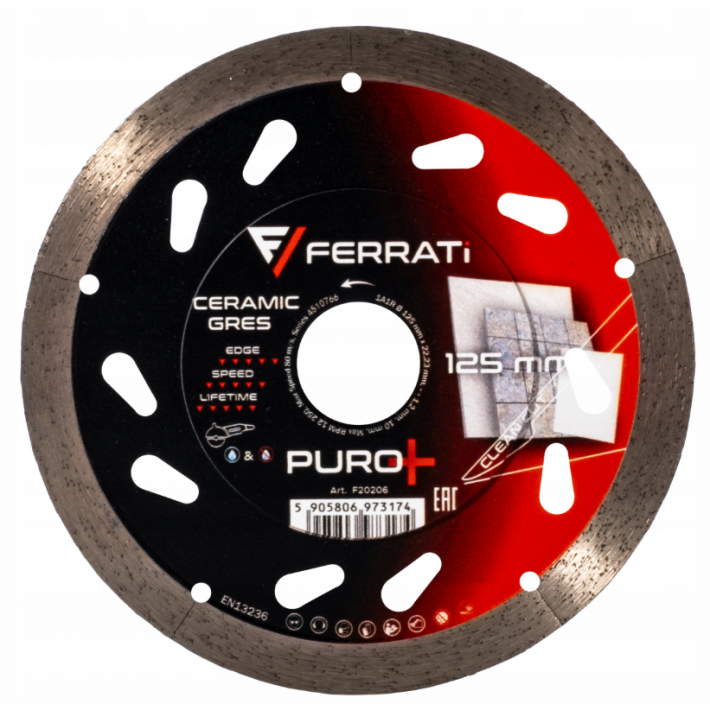 FERRATI Tarcza diamentowa tnąca 1A1R 125mm x 22,23mm PURO+ idealne cięcie