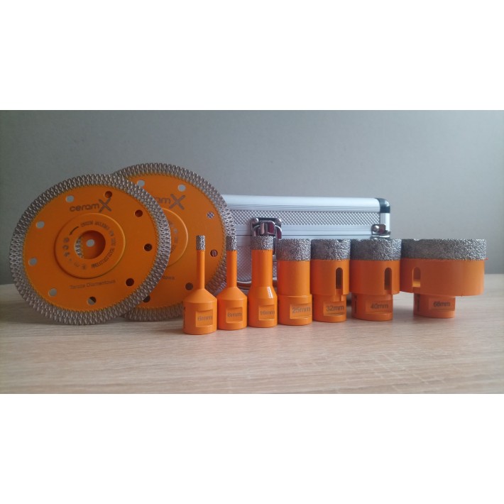 ZESTAW WIERTEŁ DO GRESU CERAM-X 7SZT. + 2 TARCZE 115mm+125mm