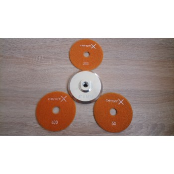 ZESTAW DYSKÓW POLERSKICH DO KAMIENIA 100MM + UCHWYT M14 ALUMINIOWY